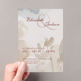 Elegante zachte romantische botanische script brui acryl uitnodigingen
