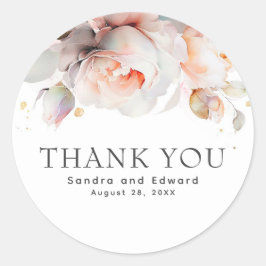 Elegante zachte roos bloemen botanische dank je we ronde sticker