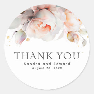 Elegante zachte roos bloemen botanische dank je we ronde sticker