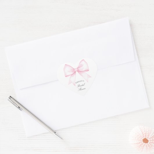 Elegante zachte roze blos linten boog bruiloft fee hart sticker (Envelop)
