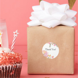 Elegante zachte roze boeket dank je wel ronde sticker