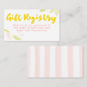 Elegante zachte roze en gele cadeau registratie sh informatiekaartje