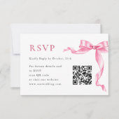 Elegante Zachte Roze Hand Getrokken Bow Wedding QR RSVP Kaartje (Voorkant)