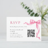 Elegante Zachte Roze Hand Getrokken Bow Wedding QR RSVP Kaartje (Staand voorkant)