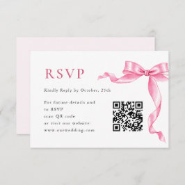 Elegante Zachte Roze Hand Getrokken Bow Wedding QR RSVP Kaartje