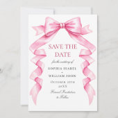 Elegante Zachte Roze Hand Getrokken Bow Wedding QR Save The Date (Voorkant)