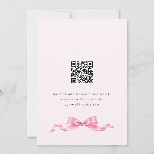 Elegante Zachte Roze Hand Getrokken Bow Wedding QR Save The Date (Achterkant)