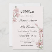 Elegante Zachte Roze Magnolia Bloemen Moslim Huwel Kaart (Voorkant)