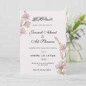 Elegante Zachte Roze Magnolia Bloemen Moslim Huwel Kaart (Staand voorkant)