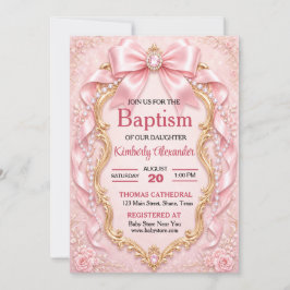 Elegante zachte roze met juwelen Doopfeest Kaart
