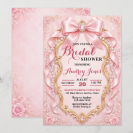 Elegante zachte roze met juwelen versierde bruidsb kaart