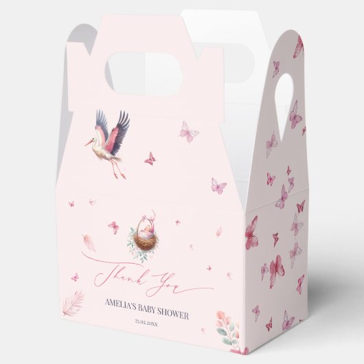 Elegante Zachte Roze Ooievaar Dank u Bedankdoosjes (Geopend)