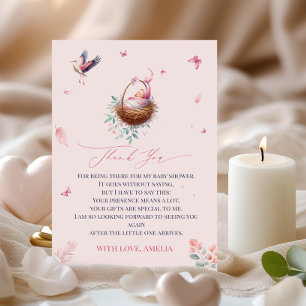 Elegante zachte roze ooievaar dankkaart bedankkaart