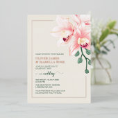 Elegante zachte roze orchidee bruiloft uitnodiging (Staand Voorkant)