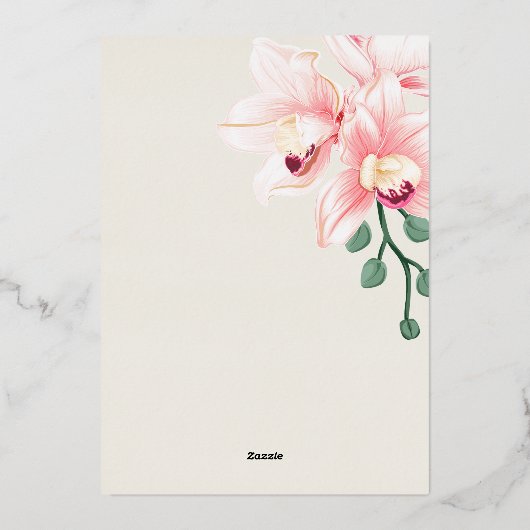 Elegante zachte roze orchidee bruiloft uitnodiging (Achterkant)