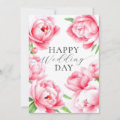 Elegante zachte roze pioen bruiloft gefeliciteerd kaart (Voorkant)