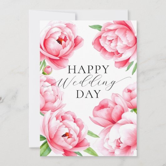 Elegante zachte roze pioen bruiloft gefeliciteerd kaart (Voorkant)