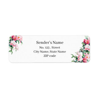 Elegante zachte roze pioen & saliegroen etiket