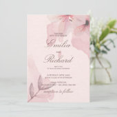 Elegante zachte roze poeder bloemenland bruiloft kaart (Staand voorkant)