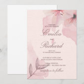 Elegante zachte roze poeder bloemenland bruiloft kaart (Voorkant / Achterkant)