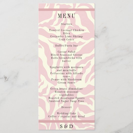 Elegante zachte roze retro bruiloft menu (Voorkant)