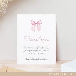 Elegante zachte roze strik babyshower dankjewel briefkaart