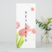 Elegante zachte roze tulpen gereserveerd bord menu (Staand voorkant)
