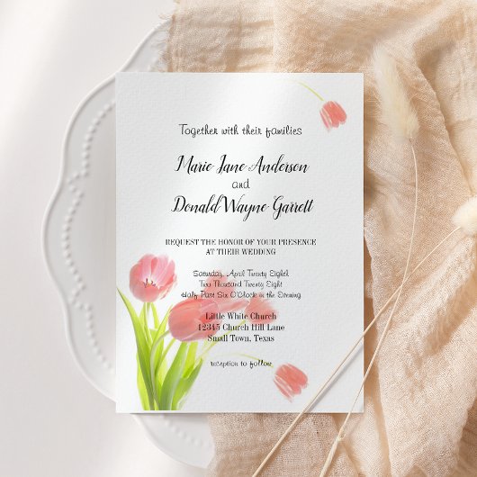 Elegante zachte roze tulpen uitnodiging