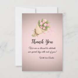 Elegante zachte roze tulpenboeket voor een bruilof bedankkaart