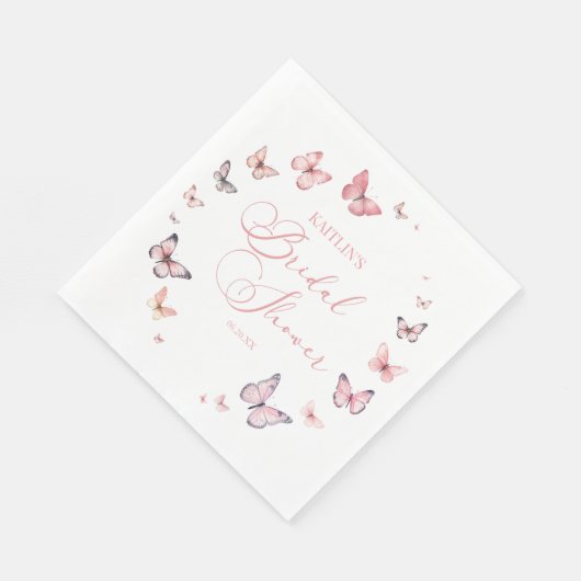 Elegante zachte roze vlinder bruidsdouche  servet (Hoek)