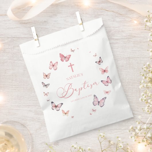 Elegante zachte roze vlinder doop bedankzakje (Geknipt)