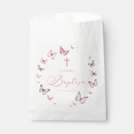 Elegante zachte roze vlinder doop bedankzakje (Voorkant)