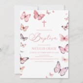 Elegante zachte roze vlinder doop kaart (Voorkant)