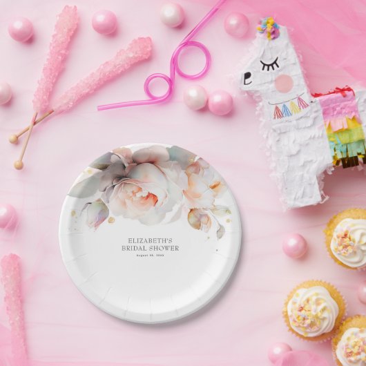 Elegante zachte rozen bloemen moderne botanische  papieren bordje (Feest)