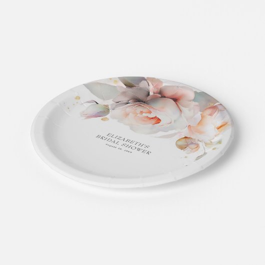 Elegante zachte rozen bloemen moderne botanische  papieren bordje (Gekanteld)