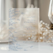 Elegante zachte stoffige blauwe bladeren botanisch acryl uitnodigingen