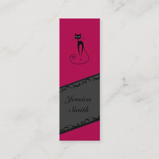 Elegante zachte strepen kant zwarte kat gepersonal mini visitekaartje (Voorkant)