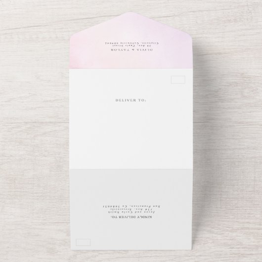 Elegante Zachte Waterverf Bloemen Paarse Bruiloft All In One Uitnodiging (Buitenkant)