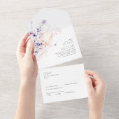Elegante Zachte Waterverf Bloemen Paarse Bruiloft All In One Uitnodiging (Afscheurbaar)
