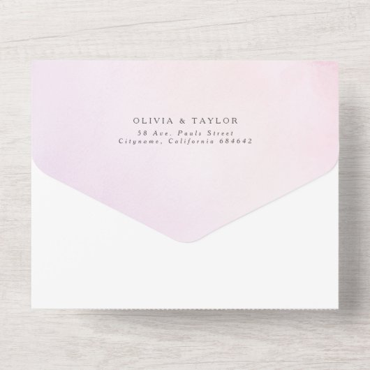 Elegante Zachte Waterverf Bloemen Paarse Bruiloft All In One Uitnodiging (Achterkant)