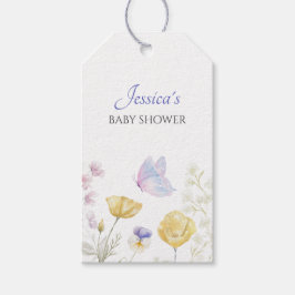Elegante zachte wilde bloemen vlinder cadeaulabel