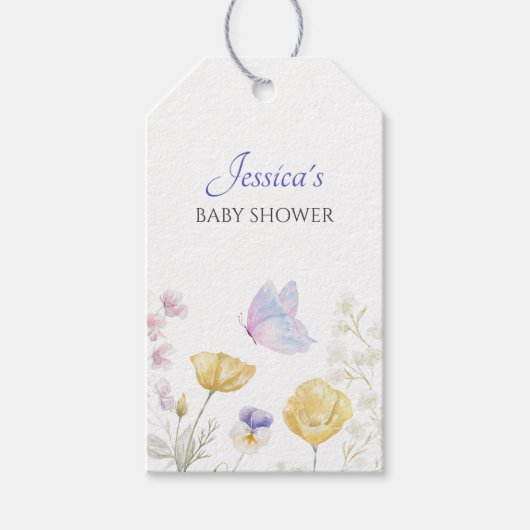 Elegante zachte wilde bloemen vlinder cadeaulabel (Voorkant)