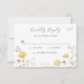 Elegante zachte wilde bloemen vlinder RSVP kaartje (Voorkant)