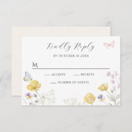 Elegante zachte wilde bloemen vlinder RSVP kaartje