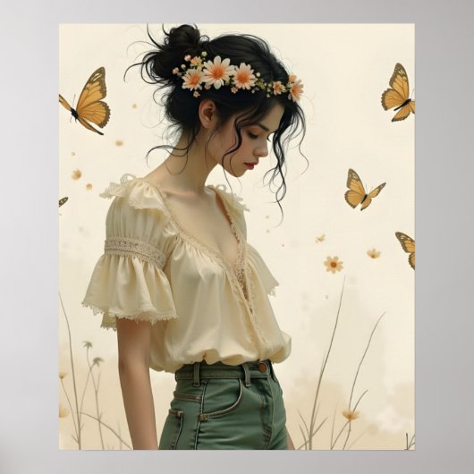 Elegante zachtheid in een vlinderdans poster (Voorkant)