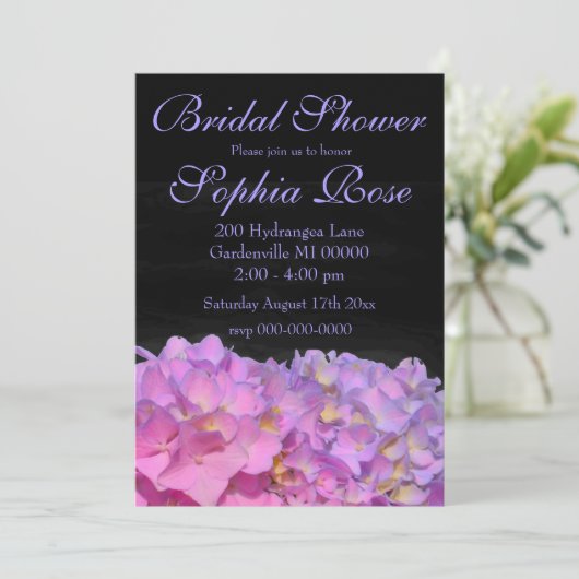 Elegante zachtroze paarse bloemenhortensia's kaart (Staand voorkant)