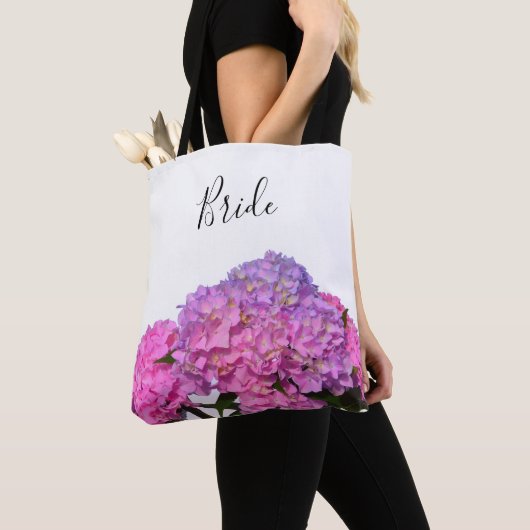 Elegante zachtroze paarse bloemenhortensia's tote bag (Dichtbij)