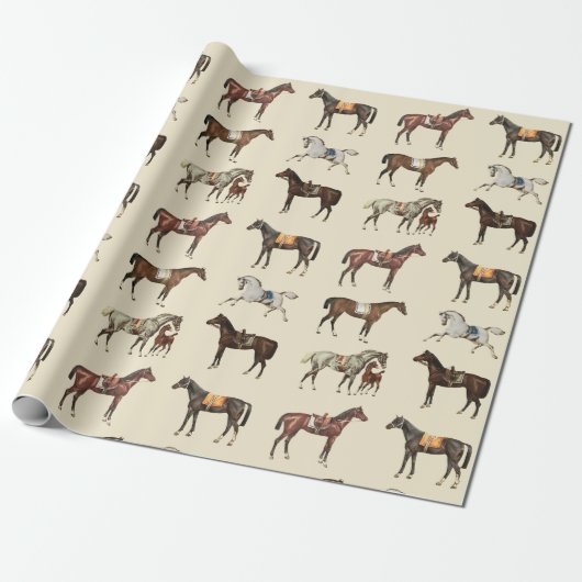 Elegante zadelpaarden bruin beige cadeaupapier (Uitgerold)