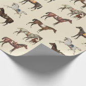 Elegante zadelpaarden bruin beige cadeaupapier (Hoek)