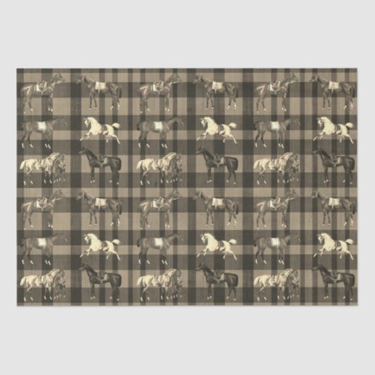 Elegante  Zadelpaarden Bruin Beige Plaid Tissuepapier (Voorkant)